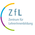 Logo of the Centre for Teacher Education at the University of Cologne in a white circle. "ZfL - Centre for Teacher Education", framed on the left by a semi-circle divided into four colours. semi-circle 